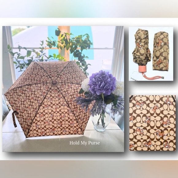 Coach Dancing Kittens Print Cat Tote Bag Mini Compact UV Protection Umbrella NWT - Picture 2 of 10